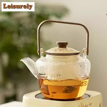 1000 мл Ru Kiln Wisteria Flower стеклянный чайник подъемный горшок электрическая плита чайник для приготовления чая цветочный чай кипяток Cha Pot