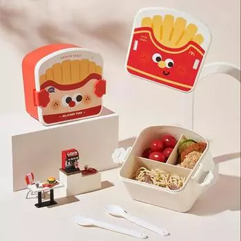 1000ml Cartoon Lunch Box With Spoon Leak-Proof Food Grade Plastic Microwave Bento Box Kids Student Food Container 900-1000ml