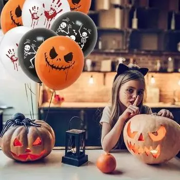 100/10 шт. страшные шары на Хэллоуин, детские игрушки, тыква, скелет, привидение, бар, декоративный шар для вечеринки, черный, оранжевый, латексный шар на Хэллоуин As picture shown