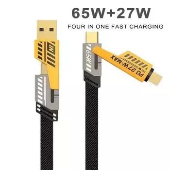 100/150/200 см 4-в-1 кабель для зарядки USB Type-C 8-контактный 65 Вт 480 Мбит/с быстрая зарядка мобильного телефона планшета нейлоновый плетеный кабель для передачи данных проводной шнур S