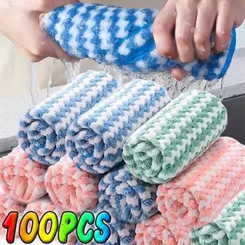 100/1 шт. супер впитывающие полотенца для мытья посуды коралловый флис салфетки для уборки утолщенные тряпки для мытья посуды полотенца для протирания стекол окон 1PC