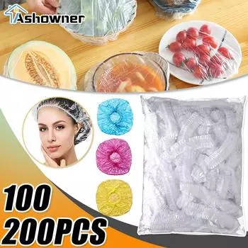 100/200 шт. одноразовая шапочка для душа эластичная пластиковая пленка чехлы для пищевых продуктов нетканый банный колпачок водонепроницаемый шапочка для душа кухонные принадлежности 50PCS White