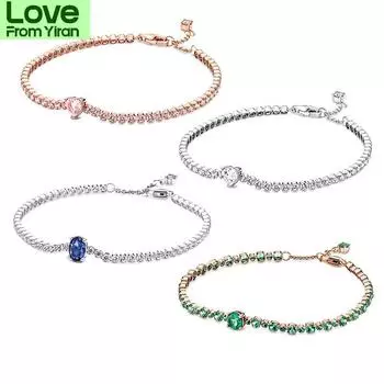 100% 925 серебряный материал зимний новый оригинальный логотип блестящий Love Heart Pav Tennis браслет женский браслет модные ювелирные изделия подарок 16cm