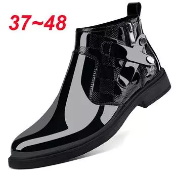 100% Cowhide Genuine Leather Mirror Ankle Boots Fall Winter Luxury Chelsea Boots Business Dress Gentleman Shoes for Men Casual 37