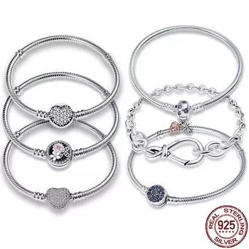 100% настоящий браслет из серебра 925 пробы подходит для модного дизайна, бусины, подвески, браслет, сделай сам, изготовление ювелирных изделий, подарок для женщин 21mm