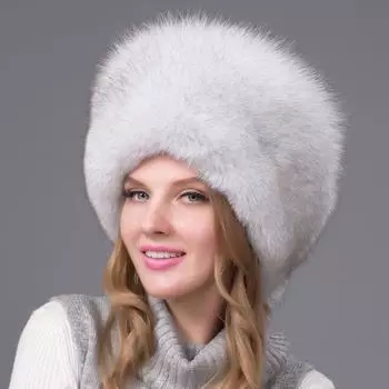 100% натуральная меховая шапка из лисы, женская шапка, толстая меховая шапка, зимняя теплая шапка, женская модная шапка с ушами Adjustable