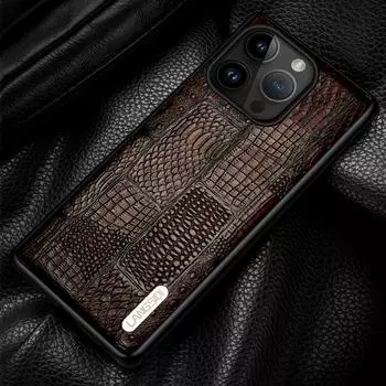 100% натуральный кожаный чехол для iPhone 15 14 Pro Max 15Pro 14Pro 13ProMax полная защита задняя крышка ретро сращивание For iPhone 15Pro Max чёрный