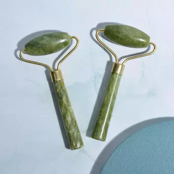 100% Natural Stone Jade Body Guasha Face Massage Gua Sha Massager Face Tool Green Jade Roller Set VIsage Rouleau De Massage зелёный