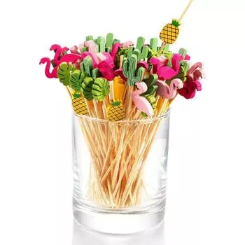 100 Pack Fruit Sticks Cocktail Picks for Appetizers 12cm Pearl Fancy Bamboo Toothpicks For Party Birthday Wedding Supplies разноцветный