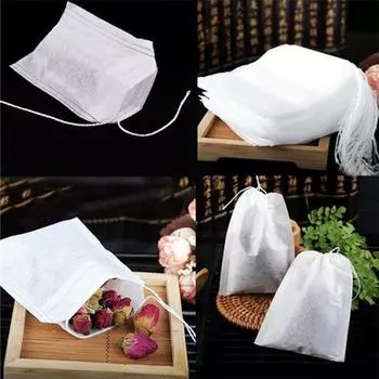 100 Pcs 5x7cm Disposable Empty Tea Bags Bags for Tea Bag with String Heal Seal Tea Infuser Non-woven Paper Filter Teabags белый