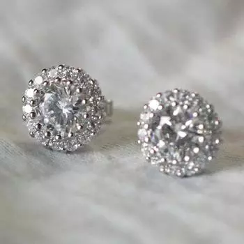 100% серебро 925 пробы с белыми бриллиантами, ювелирные изделия, серьги-гвоздики для женщин, круглые серьги-гвоздики в богемном стиле, ювелирные изделия из серебра 925 пробы с бриллиантами, серьги-гвоздики для девочек белый