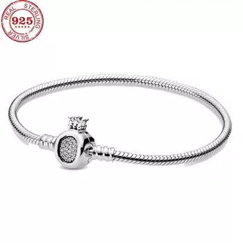100% серебряный браслет 925 пробы с короной подходит для оригинального браслета с подвеской в виде змеи 16cm