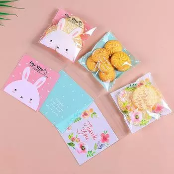 100 шт. 14x14+3 см мультяшные животные цветы кружева печатные пластиковые пакеты печенье закуски выпечка самоклеящаяся упаковка 14x14cm