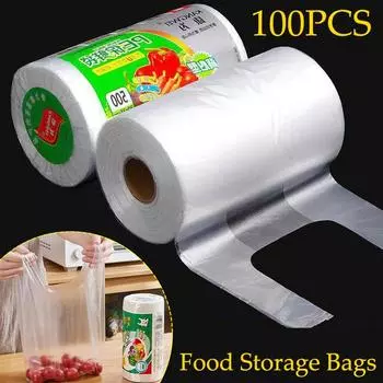 100 шт., 3 размера, пакеты для хранения продуктов с ручкой, сохраняют свежесть, прозрачные рулоны, пластиковые пакеты для хранения свежих продуктов, вакуумная сумка для хранения пищевых продуктов 25*28cm-100PCS