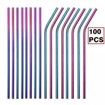 100 шт./лот 304 нержавеющая сталь соломинки для питья многоразовые металлические прямые изогнутые соломинки экологически чистые принадлежности для вечеринок в баре