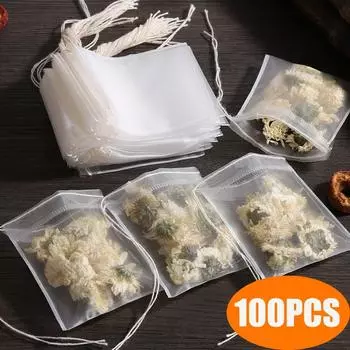 100 шт. одноразовые чайные пакетики, фильтр-пакеты для заварки чая с заживляющим уплотнением, пищевые фильтры из нетканого материала для специй, чайные пакетики 5x7cm 100PCS