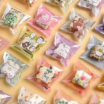 100 шт., пакеты для закусок, самоклеящиеся пакеты, упаковка для конфет «сделай сам», милые принадлежности для выпечки ручной работы