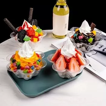 100 шт. прозрачные чашки для мороженого на 8 унций, одноразовые чашки для мороженого, шестиугольная чаша с цветком сливы