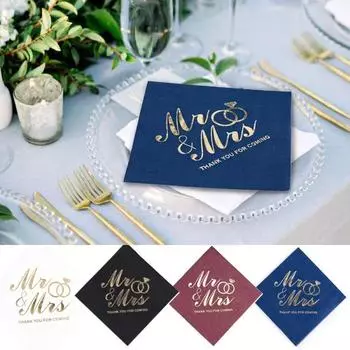 100 шт. свадебные бумажные салфетки Mr&Mrs одноразовые 10-дюймовые бронзовые салфетки для коктейлей, напитков, десертов, декор для годовщины свадьбы 100PCS