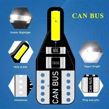 100 шт. T10 W5W светодиодные лампы Canbus 7020 Cob 2SMD 194 168 автомобильные лампы для внутреннего освещения, лампа для чтения, клиновидная белая лампа 12 В 100pcs&T10 белый