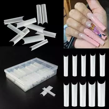 100 шт. XL, удлиненные квадратные накладные ногти, наращивание C, изогнутые, квадратные, прямые, накладные ногти, CU, изогнутая половина, акрил