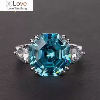 100% стерлингового серебра 925 пробы Asscher Cut, созданный муассанит, аквамарин, драгоценный камень, обручальное кольцо, ювелирные изделия оптом 11 белый