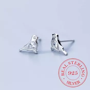 100% стерлингового серебра 925 пробы ограненные хрустальные серьги-гвоздики в форме птицы для женщин и девушек креативные женские модные ювелирные изделия Pendientes серебряный