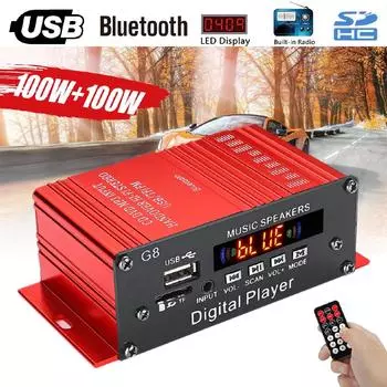 100 Вт + 100 Вт DC 12 В 2-канальный автомобильный аудио FM-радио усилитель HIFI аудио усилитель мощности Bluetooth стерео USB пульт дистанционного управления