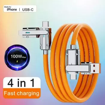 100 Вт 4 в 1 USB-кабель для быстрой зарядки для iPhone, Samsung, мобильных телефонов Xiaomi, USB-кабель для зарядки планшета Type C