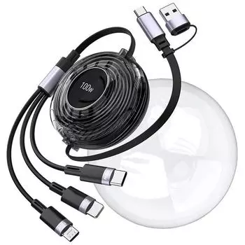 [100 Вт 6 в 1] Зарядный кабель Намотка 3 в 2 USB Type C Кабель [Зарядка 3 PD100w, PD27w и USB10w одновременно] 100 Вт/5A3 в 2/1 многофункциональный зарядный шнур 1