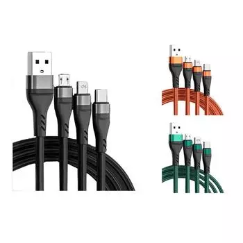 100 Вт 6A 3-в-1 USB-кабель, кабель для быстрой зарядки, многофункциональный зарядный шнур, USB-шнур, адаптер, плетеный провод для мобильного телефона, планшета, ноутбука 1.2m зелёный