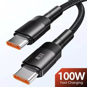 100 Вт кабель Type C - USB C PD 3.0 Quick Charge 4.0 Быстрая зарядка Type C - Type C для iPhone 15 Macbook Samsung Xiaomi 0.5m