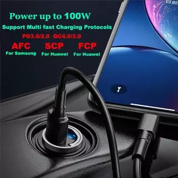 100 Вт QC3.0 PD Мини Автомобильное зарядное устройство Type C Быстрая зарядка 3.0 2 порта 5A Адаптер быстрой зарядки 12 В 24 В для iPhone Xiaomi Мобильный телефон