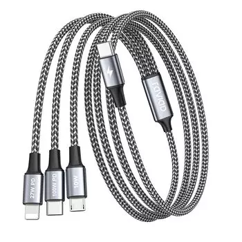 [100 Вт] RAVIAD 3 в 1 кабель для зарядки 2 м USB Type C мультикабель PD 100 Вт кабель USB-C для быстрой зарядки Может питать 3 устройства одновременно тип C (100W) молниеносный