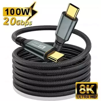 100 Вт USB C-C 5A PD Быстрая зарядка 20 Гбит/с Кабель USB3.2 Gen2x2 8K 4K Видеовыход Кабель для ноутбука планшета мобильного телефона жесткого диска