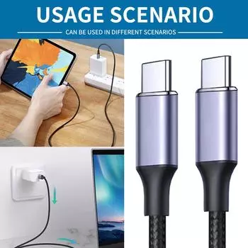 100 Вт USB C - USB C кабель для быстрой зарядки типа C нейлоновый плетеный кабель для передачи данных 480 Мбит/с для смартфонов планшетов ноутбуков Bend