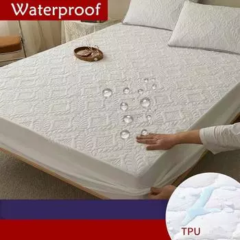 100% Waterproof Mattress Protector Cover, Elastic, Queen, King Size, Fitted Bed Sheet, Solid Bed Cover, Pillowcase Need Order, 120x200x30cm белый