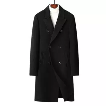 100% Wool Double-sided Woolen Coat Men s Classic Long Over-knee Double-breasted Down Take-off Liner Woolen Coat 170 чёрный