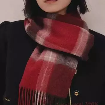 100% Wool Plaid Scarf for Women - Luxury Gift Shawl, Pure Wool Neck Scarf