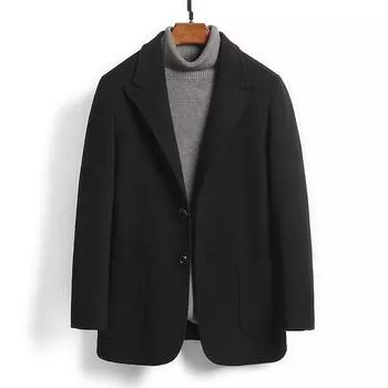 100% Wool Woolen Coat Short Double-sided Woolen Coat New Double-sided Cashmere Suit for Men L чёрный