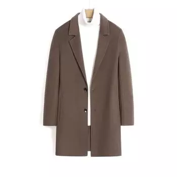 100% Worsted Wool Woolen Coat Medium and Long Slim Wool Coat High-end Handmade Cashmere-free Coat Men M чёрный