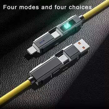 100 СМ 4-в-1 зарядный кабель для дисплея со светодиодной подсветкой USB Type-C 8-контактный PD Портативная быстрая зарядка розовый