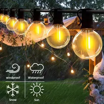 100FT LED G40 Globe String Lights Outdoor, 100 Pcs Plastic Waterproof Bulbs For Christmas Party Garden Decorative Garland Lamp EU Plug