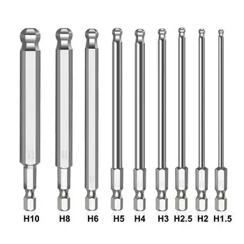 100mm Ball End Screwdriver Bit H1.5 2 2.5 3 4 5 6 8 10 6.35mm Hex Shank Driver Bit Magnetic Metric Alloy Steel Tool Part