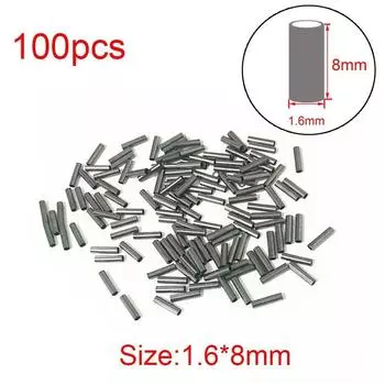 100Pcs 1.0-2.8mm Fishing Line Tube Connectors Stainless Steel Fishing Tackle Rigging 1.6 x 8mm