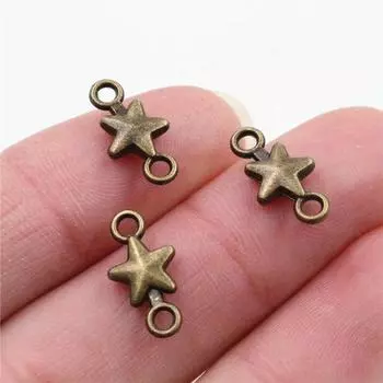 100Pcs/Bag Mini Five-Point Star Style Connector Handmade Charms Pendant DIY for Bracelet Necklace 15x7mm бронзовый