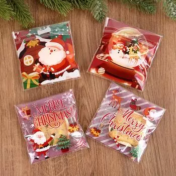 100Pcs Christmas Candy Gift Bag Self Adhesive Snack Cookie Baking Packaging Bags Navidad Xmas Party Decor Supplies New Year 2025 as picture