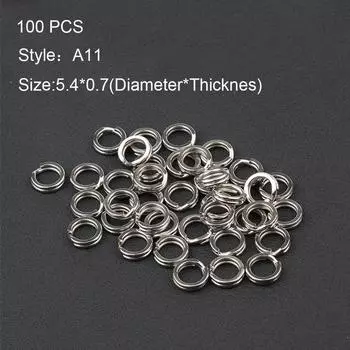 100PCS Portable High Quality Durable Stainless Steel Fish Connector Swivel Snap Fishing Split Rings A11- 5.4mm X 0.7mm