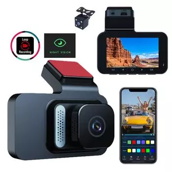 1080P Автомобильный WiFi DVR Двойной объектив Видеорегистратор Ночная версия Автомобильный Видеорегистратор Ночная версия Видеорегистратор Автомобильный Видеорегистратор WIFI Автомобильный чёрный