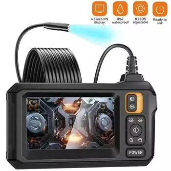 1080P Industrial Endoscope Camera 4.3 Inch IPS Single Lens Pipe Car Inspection Camera with 8mm IP67 Waterproof 8 LEDs 1m